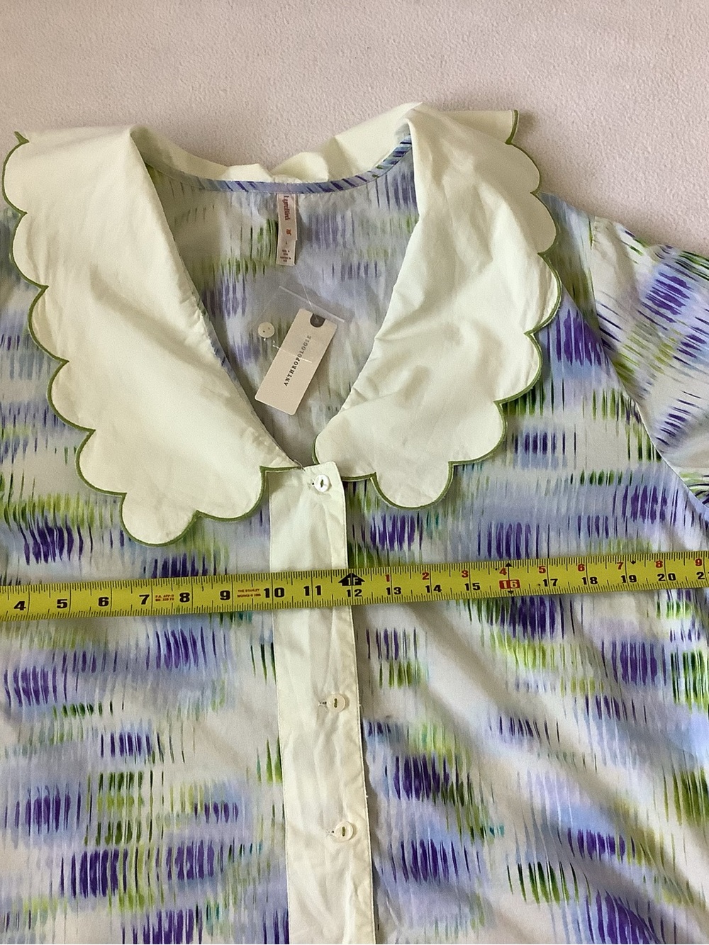 Anthropologie LyreBird Scalloped Collar Buttondown Shirt , Women’s Sz. L, NEW - Picture 11 of 14